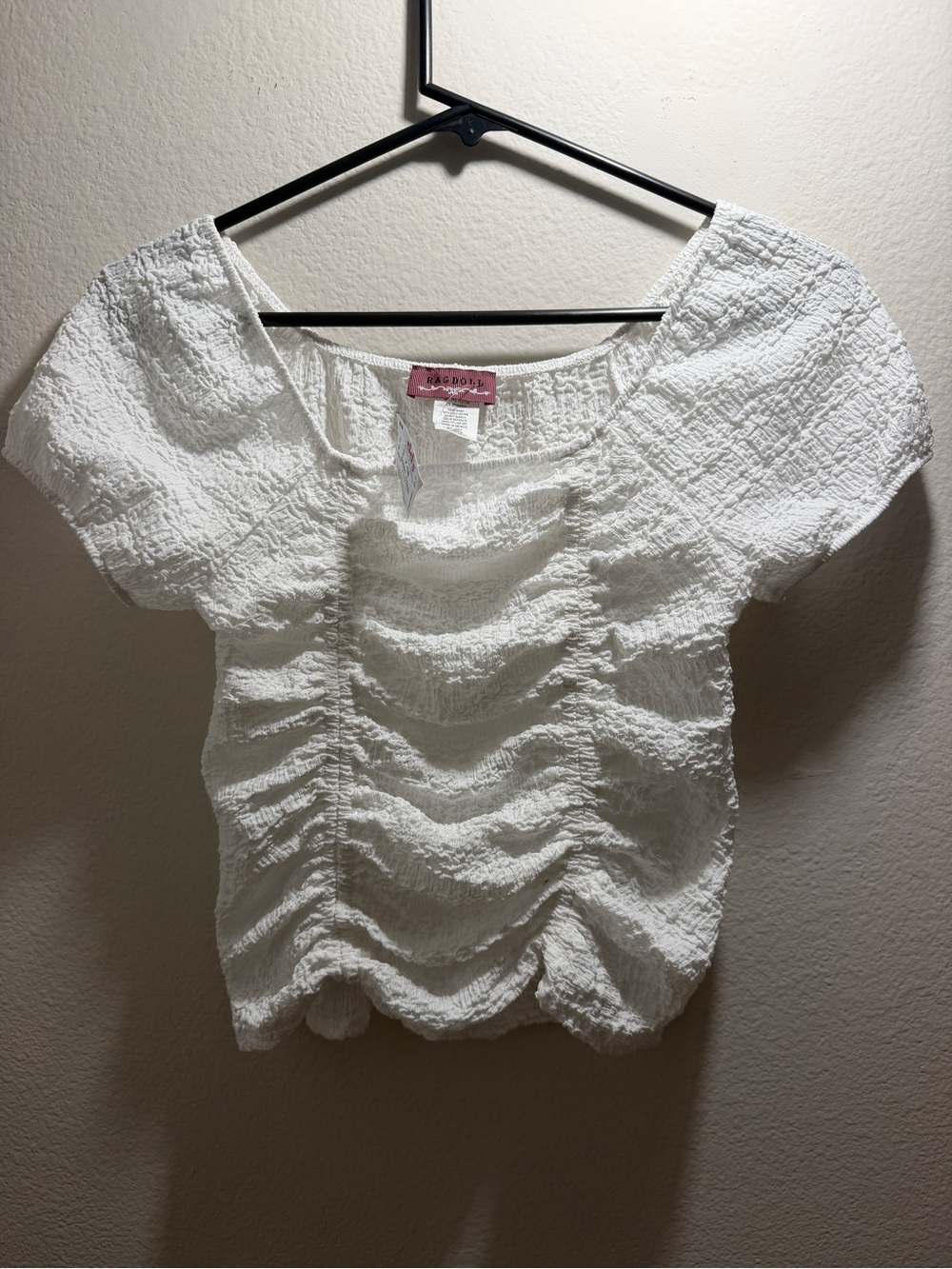 Ragdoll girls White Ruched Textured Short Sleeve Top